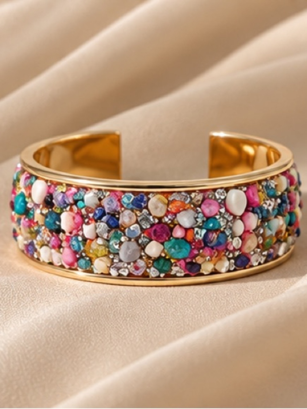 Gold Multicolor Beaded Cuff Bracelet